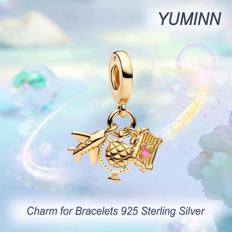 YUMINN سحر فضة استرلينية 925 للأساور، سحر الحب والقلب، خرز متدلي من زهور الكرز، مجوهرات للنساء - Image 2